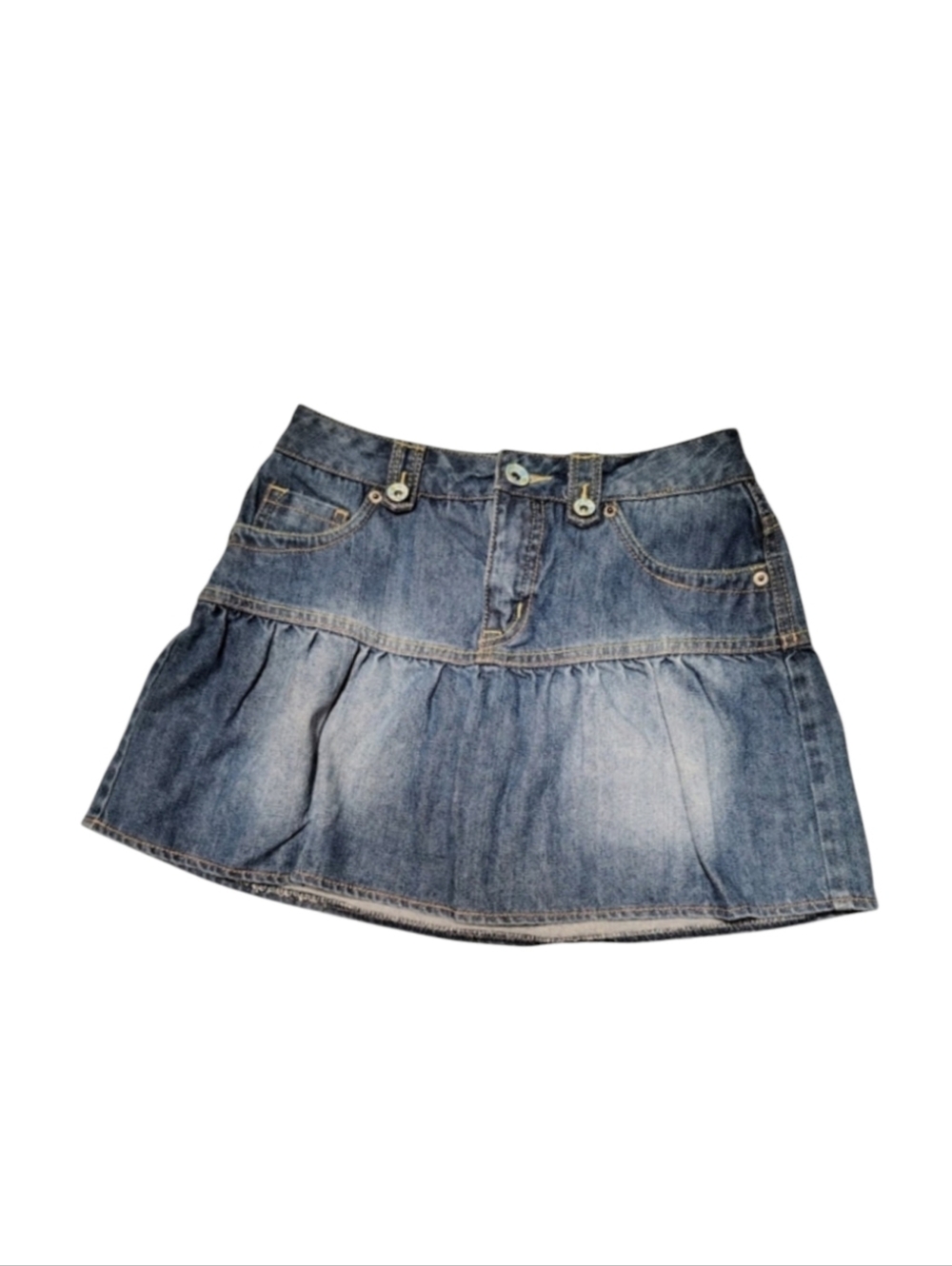Justice Vintage Ruffled Denim Skirt With Flower Buttons Size 12 Regular Girls